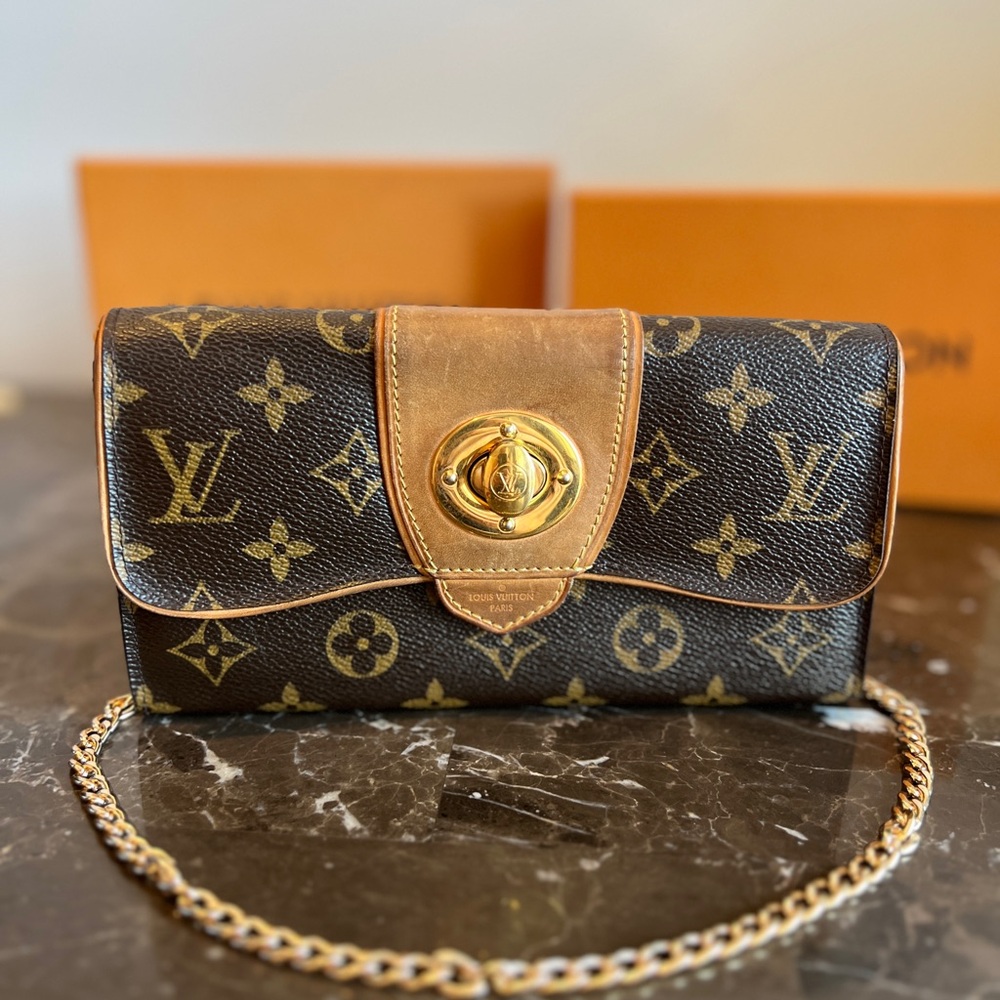 Louis Vuitton Brown Monogram Crossbody Wallet on Chain